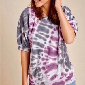 Anthropologie Lavender Purple and Gray Tie-Dye Puff Sleeve Sweatshirt